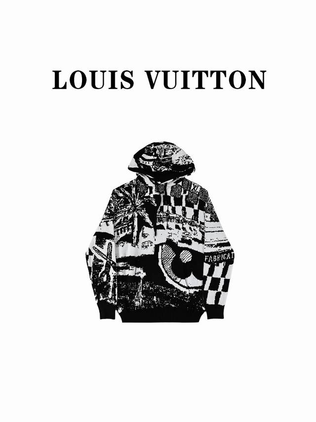 Louis Vuitton 路易威登24S拼贴图案提花连帽毛衣 这款纱线的优点很柔软 轻薄 光滑 细腻 微宽松的版型 给内外叠穿都留足了可能 ！ 毛衣我是最怕穿