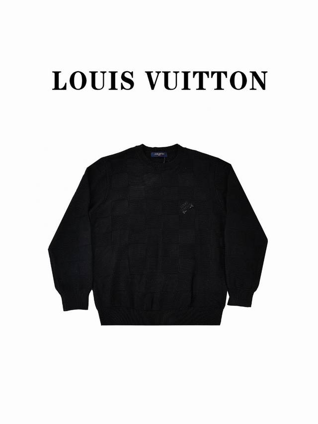 Louisvuitton 路易威登22Ss胸前别针棋盘格针织毛衣 男女同款徽标刺绣金属别针装饰白色棋格圆领套头针织衫！贸易公司渠道稀出新款棋盘格针织毛衣简洁大方