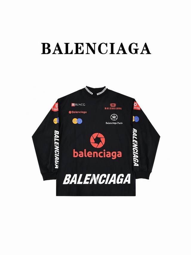 高端版本 Balenciaga 巴黎世家 23Ss 多元素印花满标长袖t恤 正面背面袖子印有top League艺术作品印花. 克面料.300克双纱螺纹.，男女