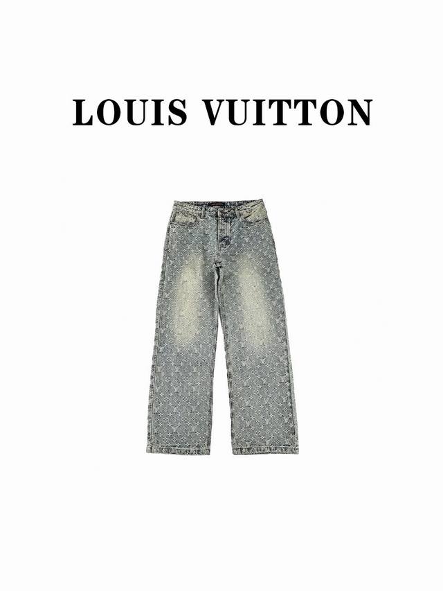 Louis Vuitton 路易威登lv满印提花直筒水洗牛仔长裤 高品质高版本路易威登老花提花直筒水洗怀旧牛仔长裤，百搭款.男女同款 Size:S.M.L.Xl