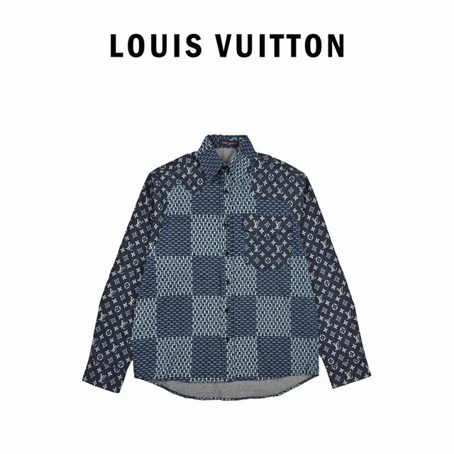 Louis Vuitton 路易威登x Nigo联名满logo衬衫 定织定染赛络纺21X21支面料，三色彩拔，拔印工艺，运用抓毛剪毛工艺，使面料起一层薄绒。 蓝