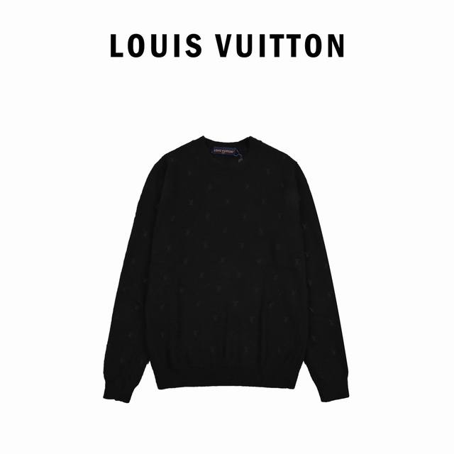 Louis Vuitton路易威登24Fw 全幅老花小标刺绣圆领毛衣 面料选用50%巴素兰羊毛+3%安哥拉绒+10%晴纶还有37%尼龙材质，横机采用德国进口斯托