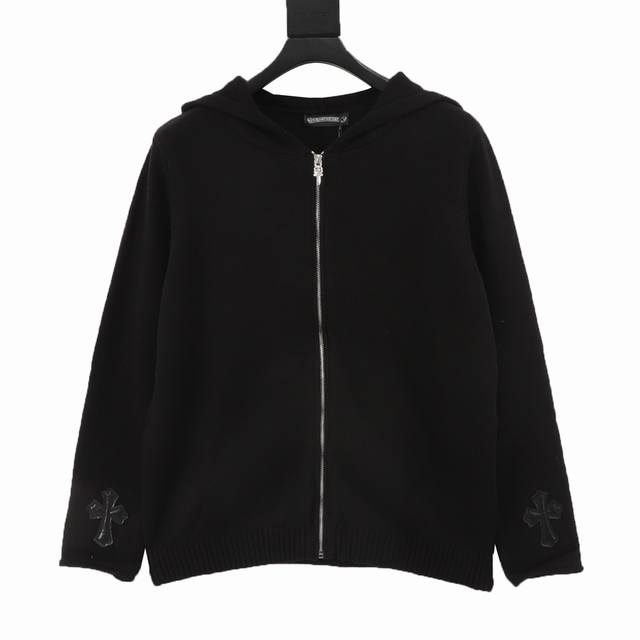 Chrome Hearts 克罗心 24Fw 十字贴皮银质拉链羊毛拉链连帽毛衣外套 选用了80%羊毛+20%聚酯纤维，改善了 全羊毛起球的问题，上身依然非常保暖