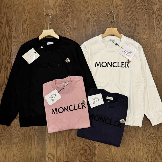 Moncler 蒙口 经典植绒字母 Logo 印花小贴标情侣圆领卫衣-代购品质 Color：黑色 白色 藏青 脏粉 Size：S M L Xl Number ：