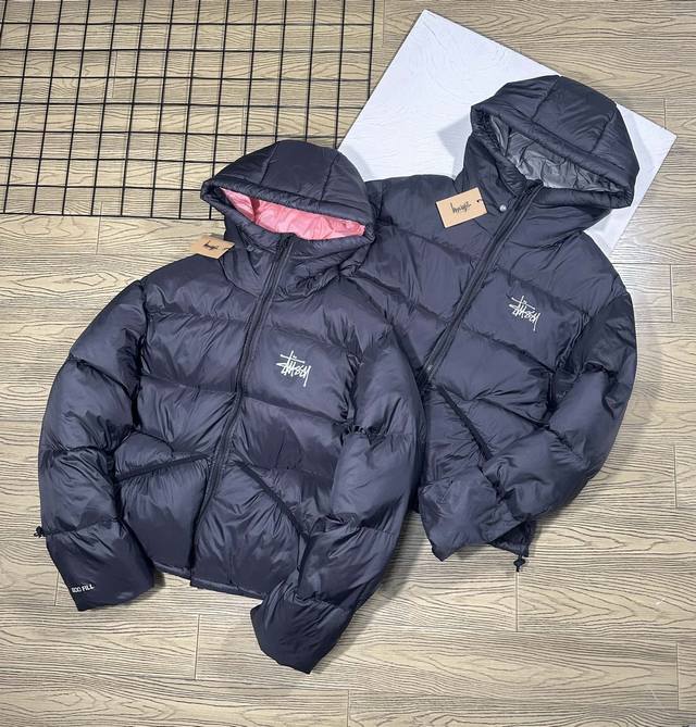 Stusssy 斯图西 Micro Ripstop Down Parka 派克纯色两色内里百搭拉链连帽短款羽绒服 黑粉logo印花 黑银logo刺绣 1原版灰色