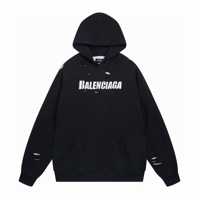 Balenciaga 巴黎世家2024 Ss 经典艺术破洞加绒内两件套连帽卫衣 本市场no.1的质量 真正天花板品质 全部原版开发注意细节图 避免被盗图商家混发