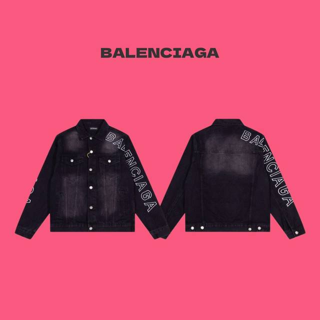 Balenciaga 巴黎世家 23Ss 侧边刺绣 Logo 字母情侣复古水洗牛仔外套-顶级原单版本 Color：水洗黑 Size：M L Xl Xxl Num