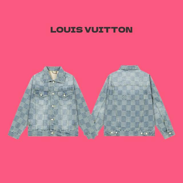 Louis Vuitton Lv 路易威登24Ss 3D 棋盘格子提花单排扣翻领情侣牛仔外套-顶级原单版本 Color：浅蓝色 Size：M-46 L-48 X