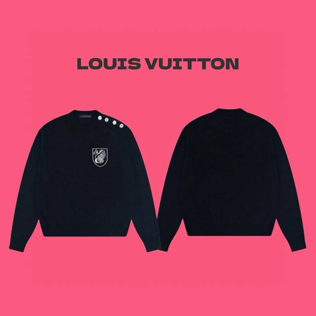 Louis Vuitton Lv 路易威登 24Ss 海军风钻扣纽扣刺绣 Logo 情侣针织圆领毛衣-顶级原单版本 Color：黑色 Size：S M L Nu