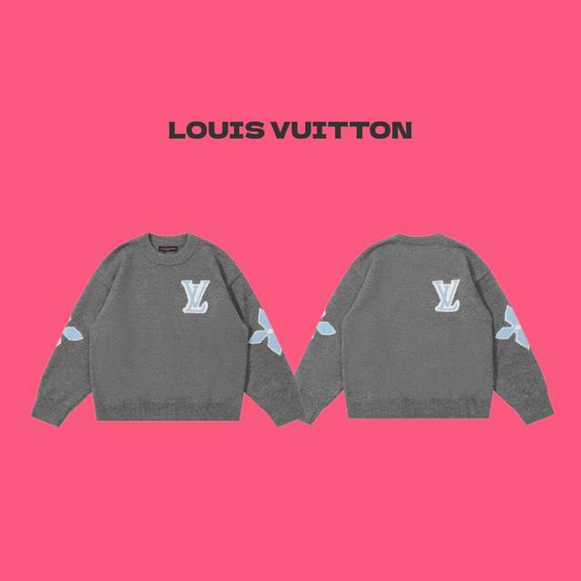 Louis Vuitton Lv 路易威登 24Ss 秀场限定四叶草袖标 Logo 提花情侣针织圆领毛衣-顶级原单版本 Color：灰色 Size：S M L