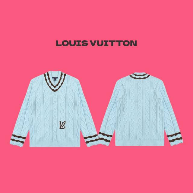 Louis Vuitton Lv 路易威登 X Tyler 24Ss 联名款童趣学院风 V 领麻花编织情侣针织毛衣-顶级原单版本 Color：天蓝色 Size：