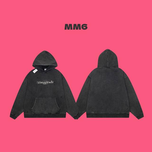 Maison Margiela Mm6 X Tommy 马吉拉 马六最新联名款商标外漏刺绣联名 Logo 字母水洗破坏情侣连帽卫衣-顶级原版 Color：水洗黑