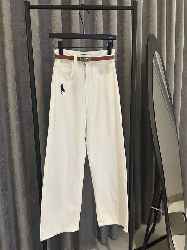 Ralph Lauren 拉夫劳伦rl前后战马刺绣牛仔裤长裤 腰带+6 款号：24671909731 颜色：白色 尺码：Sml S码80-95斤 M码95-11