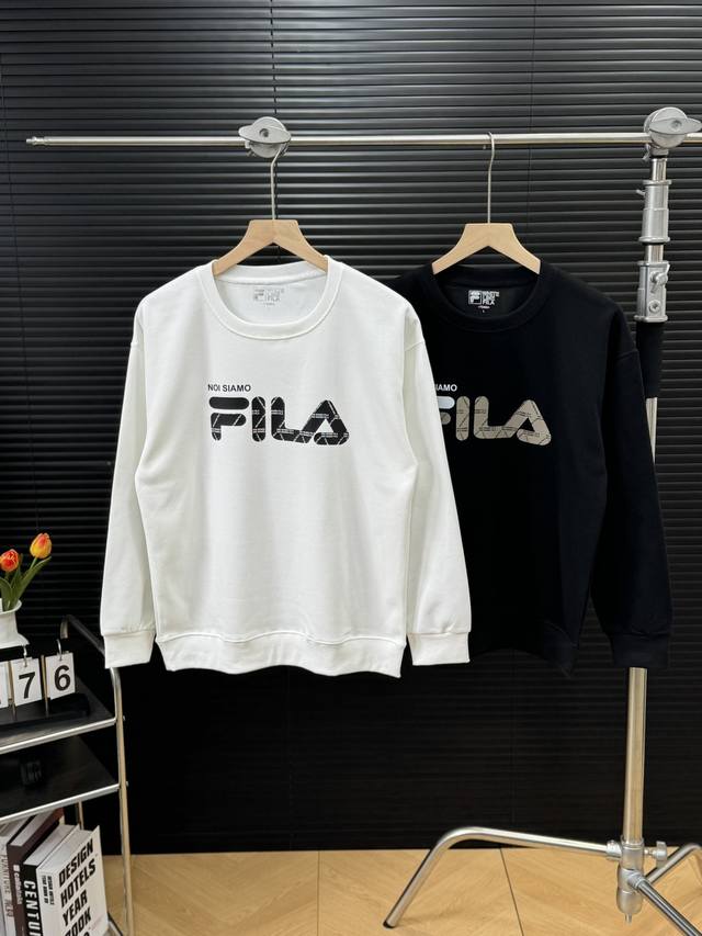 Fila 斐乐 秋冬胸前logo印花男女情侣款圆领卫衣 -颜色：黑色 白色 -尺码：M L Xl 2Xl 3Xl 高品质360克高克重纯棉，亲肤透气不起球，数码