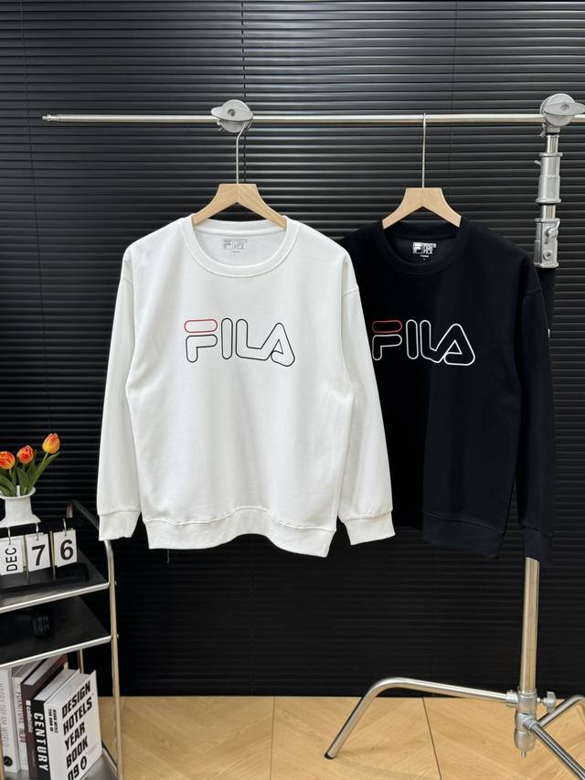 Fila 斐乐 秋冬胸前镂空logo印花男女情侣款圆领卫衣 -颜色：黑色 白色 -尺码：M L Xl 2Xl 3Xl 高品质360克高克重纯棉，亲肤透气不起球，