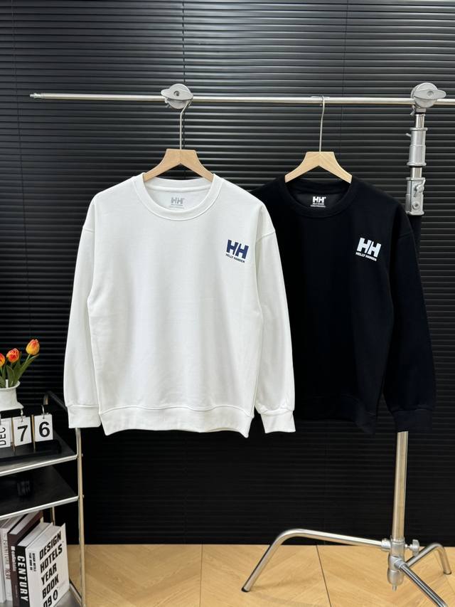 Helly Hansen Hh海丽汉森 秋季经典基础款印花男女情侣款圆领卫衣 -颜色：黑色 白色 -尺码：M L Xl 2Xl 3Xl 高品质360克高克重纯棉