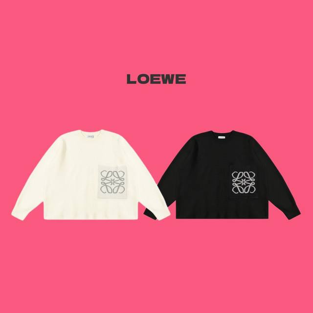 Loewe 罗意威 23Fw 口袋 Logo 提花宽松廓形情侣针织圆领毛衣-顶级品质 Coler：黑色 杏色 Size：S M L Number：240107