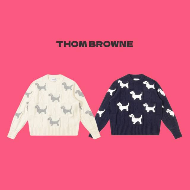 Thom Browne 汤姆布朗 Tb 23Ss 满印小狗提花情侣圆领针织毛衣-顶级版本 Color：米白色 藏青色 Size：均码 80- 斤左右 Numbe