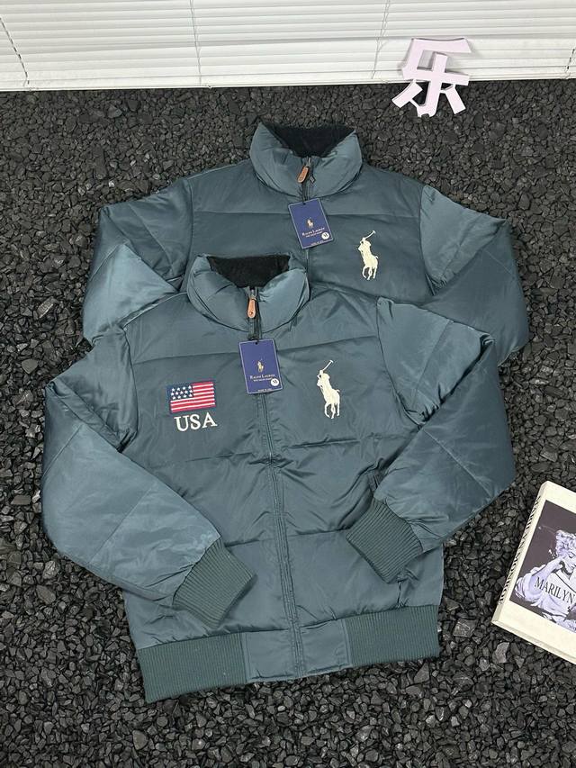 拉夫劳伦 Ralph Lauren 秋冬系列简约立领羽绒服情侣款 - 80灰鸭绒 顶级缝合工艺 一件过冬毫无压力.Ykk金属拉链，胸前logo刺绣，内里金属五金