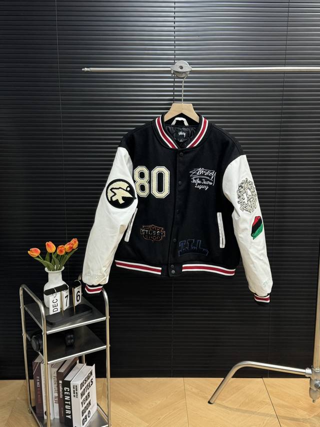 Stussy 斯图西 X Our Legacy X Denimtears三方联名西海岸80周年太极棒球服外套 -颜色：黑色 -尺码：S M L Xl Stuss