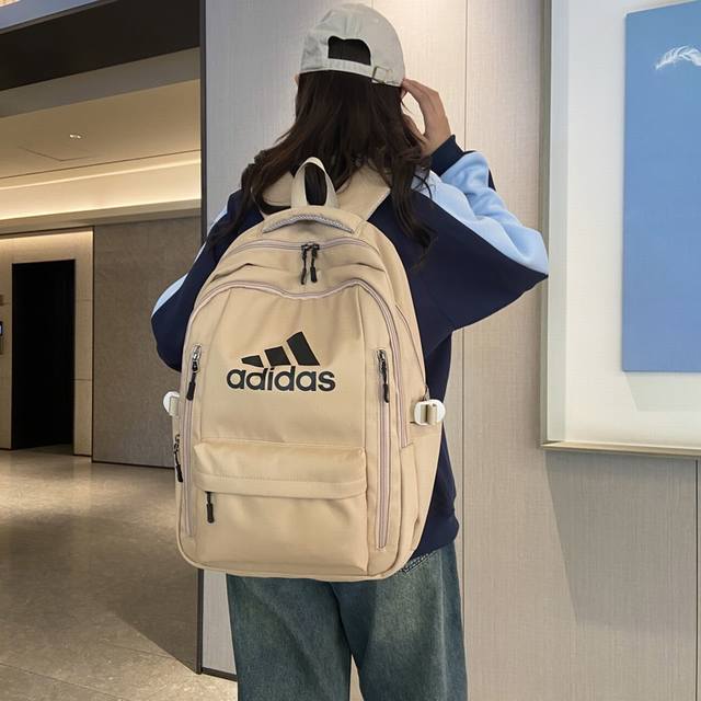 Adidas阿迪达斯 男女同款大容量双层双肩包时尚百搭运动背包电脑包校园高中大学生书包 尺寸:47×32×17