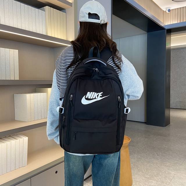 Nike耐克 男女同款大容量双层双肩包时尚百搭运动背包电脑包校园高中大学生书包 尺寸:47×32×17