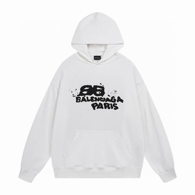 Balenciaga 巴黎世家2024 Ss Bb手绘涂鸦印花连帽卫衣 本市场no.1的质量 真正天花板品质 全部原版开发注意细节图 避免被盗图商家混发 正确4