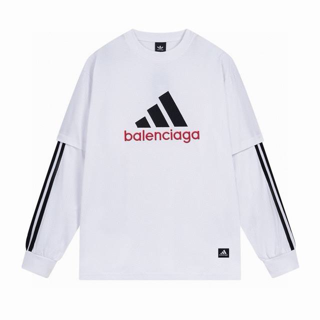 Balenciaga 巴黎世家联名adidas阿迪达斯刺绣logo圆领假两件长袖t恤 本市场no.1的质量 真正天花板品质 全部原版开发注意细节图 避免被盗图商