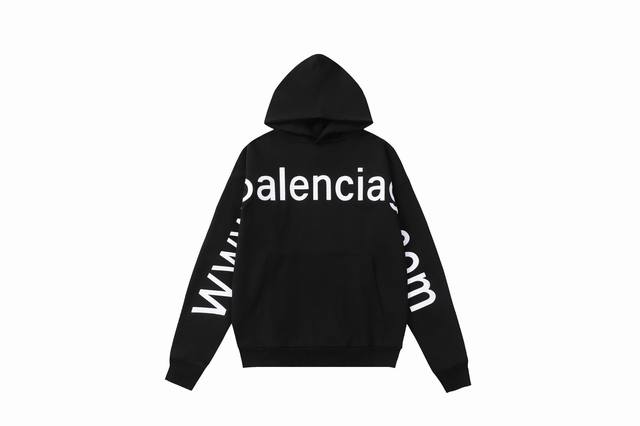 上新 高品质 Balenciga字母刺绣 连帽休闲卫衣 新面料 新版型 独家定织定染布料 质感柔软舒适 磨烂破洞 袖子两边前幅巴黎英文字母www.Com 网址刺