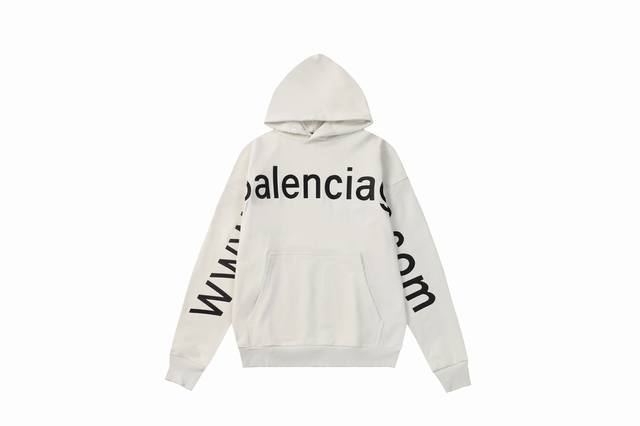 上新 高品质 Balenciga字母刺绣 连帽休闲卫衣 新面料 新版型 独家定织定染布料 质感柔软舒适 磨烂破洞 袖子两边前幅巴黎英文字母www.Com 网址刺