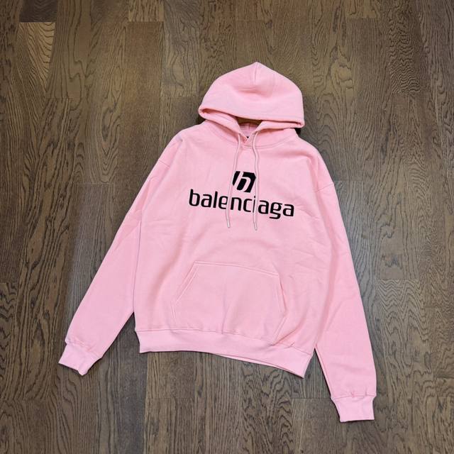 Balenciaga 巴黎世家 25Ss 走秀款全拼 Logo 字母奶粉色情侣加绒连帽卫衣-顶级版本 Color：粉色 Size：S M L Number：24