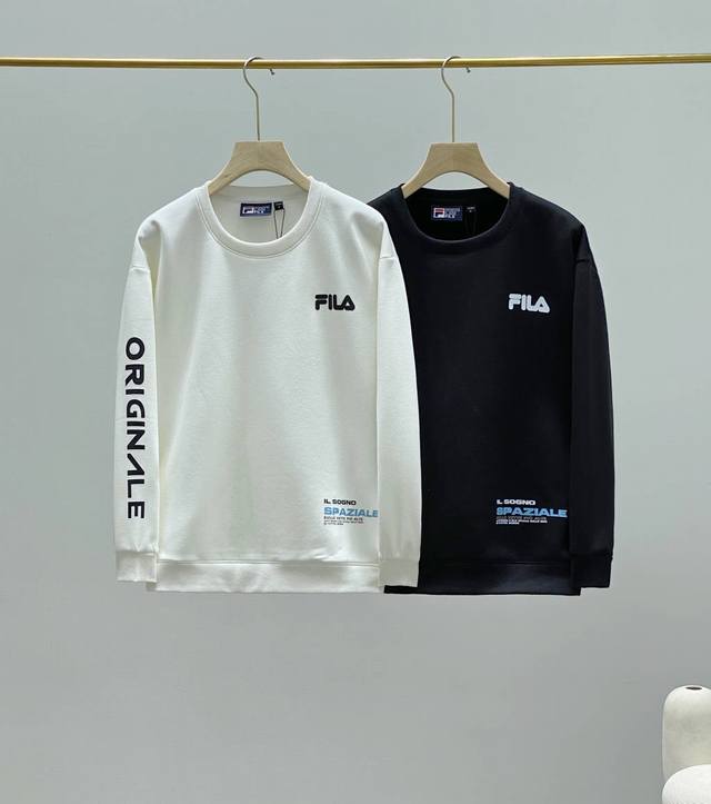 品牌：斐乐 Fila 尺码：M-L-Xl-Xxl-Xxxl 颜色：黑色-白色 领型：圆领 款式：套头 厚度：加绒 版型：微宽松 Logo工艺: 特种印花 简介：