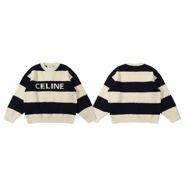 Celine 赛琳 24Ss 间色粗条纹字母 Logo 提花情侣圆领针织毛衣-顶级复刻版本 Color：条纹 Size：S M L Number：249011