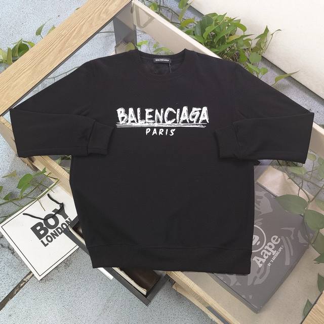 2024秋冬新款balenciaga巴黎世家paris泼墨涂鸦字母图案logo印花休闲情侣高圆领加绒卫衣，小红书爆款，面料高版本高品质，网红明星同款，采用客供定