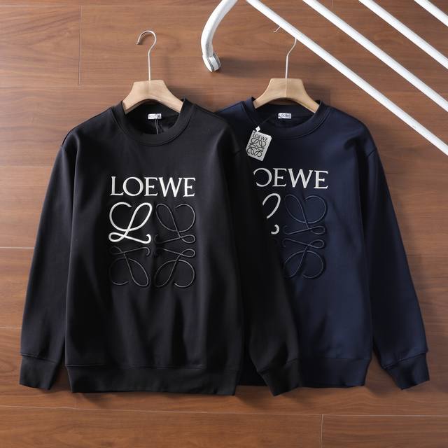 Loewe 罗意威24冬款拼色刺绣字母徽加绒卫衣男款休闲圆领 高品质首选 480克拉架平纹全棉复合水貂绒 版型巨正 专柜打版！里面绒贴身穿巨柔软舒适！四色齐发