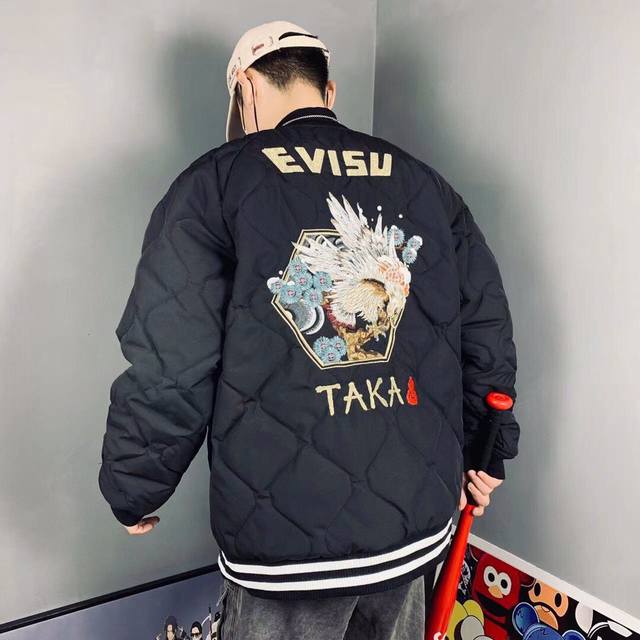 Evisu 福神24Ss金线雄鹰重工刺绣复古棉衣夹克男女同款 搭配情侣更赞哦 高品质官网发售款｜超级推荐｜超人气单品ins小红书热门爆款 万针金线高密度刺绣 超