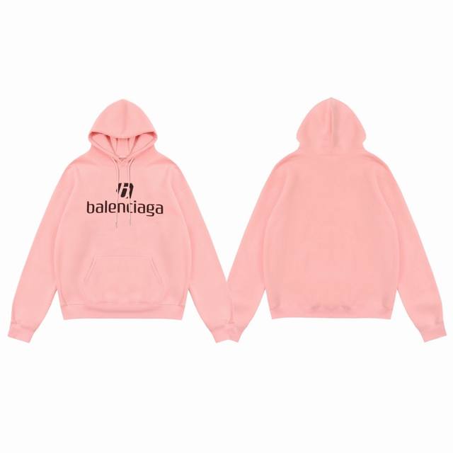 Balenciaga 巴黎世家 25Ss 走秀款全拼 Logo 字母奶粉色情侣加绒连帽卫衣-顶级版本 Color：粉色 Size：S M L Number：24