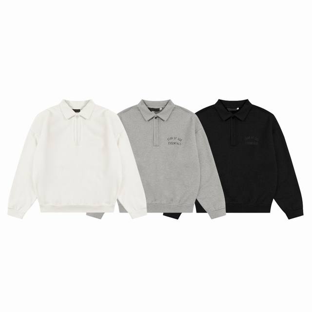 Fear Of God Fog Essentials 复线 24Ss 胶印字母 Logo 印花情侣加绒翻领 Polo 卫衣-代购品质 Color：白色 灰色 黑