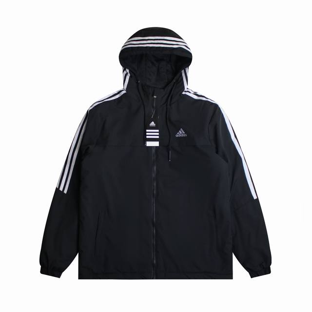 Adidas 阿迪达斯3M反光logo加绒加厚连帽棉服外套 终极福利款 颜色：黑色 尺码：Xl 5Xl 200斤随便穿 内里加绒，店主亲测，上身百搭休闲，一点不