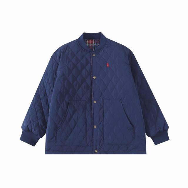 正确版本 顶级复刻 Polo Ralph Lauren拉夫劳伦战马老钱风红标双面穿菱格棉服外套 复古格纹配色两面可穿花一份钱买双倍快乐 藏青色菱形格纹 低调有品