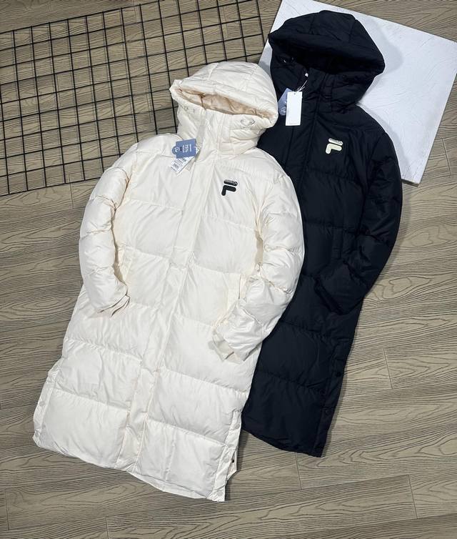 Fila Fusion斐乐潮牌情侣款长款羽绒服 一比一2024冬季新款保暖连帽 Rds羽绒认证 650蓬松度 1000Mm清洁度 彰显复古运动极速竞技等前卫风格