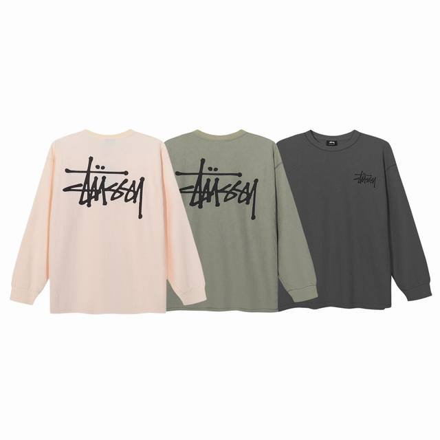 Stussy 斯图西 24Ss 限定款三色华夫格情侣长袖t恤-顶级复刻版本 Color：杏色 绿色 黑灰色 Size：S M L Xl Number：24001