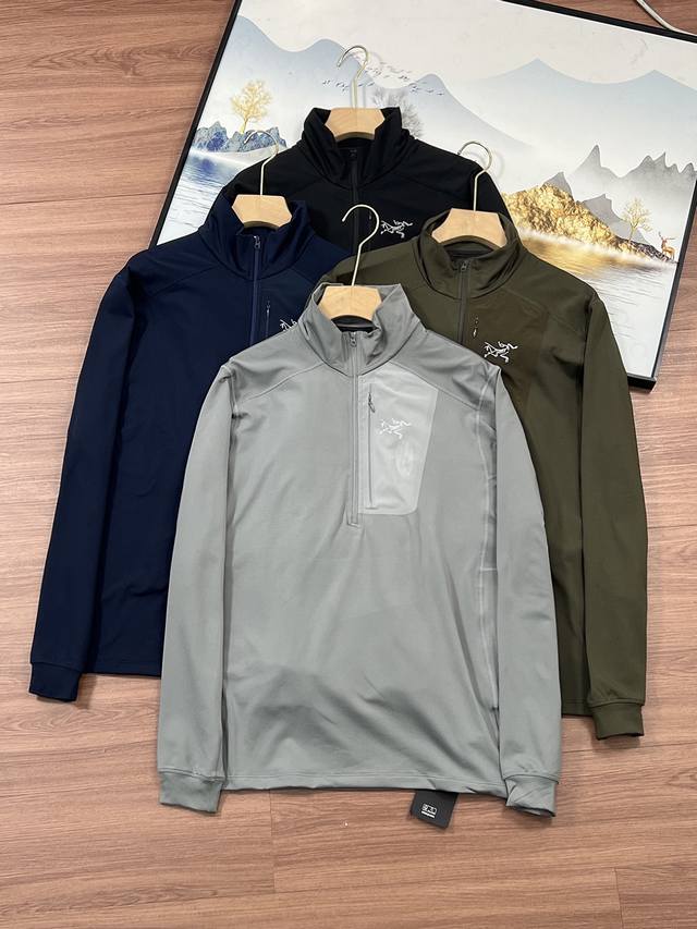 高品来袭，一如既往的高品严控！青岛代工厂原单！Arcteryx 始祖鸟、军版压胶新品、户外机能运动休闲半拉链薄绒卫衣外套！ 男士户外小立领半拉链 运动、登山、健