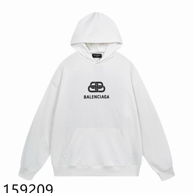 加绒款+10 Balenciaga巴黎世家经典款全棉加厚320G休闲套头连帽帽衫卫衣 扫码芯片过验版本 159209 包含得物防伪卡 全套包装 高品质 下单即得