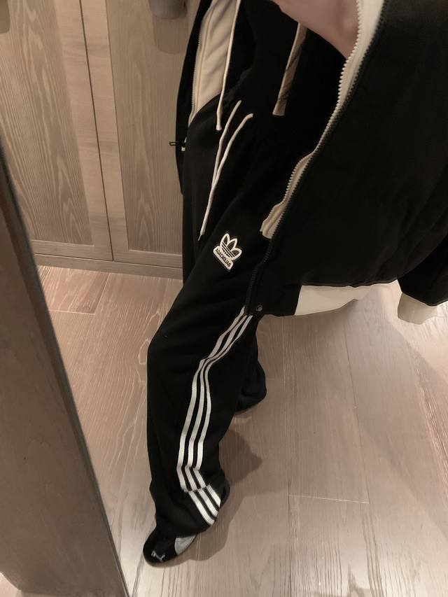 Balenciaga X Adidas巴黎x阿迪联名款加绒卫裤，黑灰两色，尺寸sml 图末