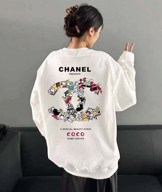 银狐绒加厚 Chanel 香奈儿coco涂鸦冬季加绒加厚圆领卫衣 高端冬季加绒卫衣系列 本款甄选530G银狐绒加厚面料 区别市场便宜货200G低廉单薄品质 软糯