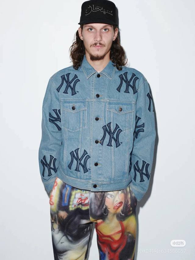 双十一特价 特价 S M Xl 牛仔夹克 Ny牛仔联名supreme 牛仔外套21Fw New York Yankees Denim Trucker Jacke