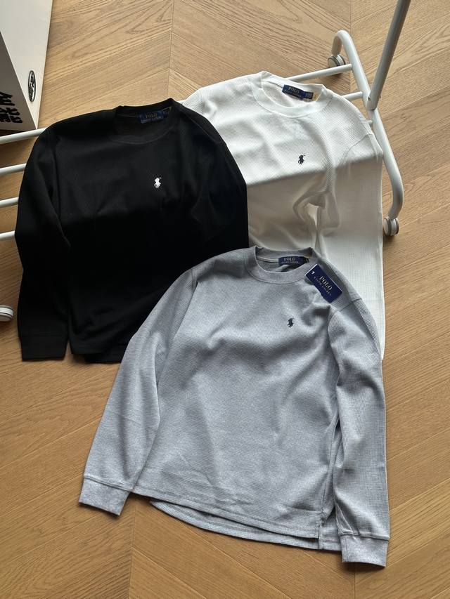 供 Polo Ralph Lauren拉夫劳伦 华夫格 长袖打底针织衫 黑色 白色 灰色 S Xl 原版230华夫格面料，亲肤舒适，胸口刺绣小标，阔版宽松版型，