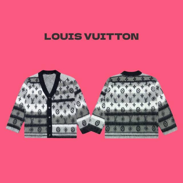 Louis Vuitton Lv 路易威登24Ss 老花满印条纹渐变 Logo马海毛针织开衫毛衣-顶级原单版本 Color：渐变灰色 Size：S M L Nu