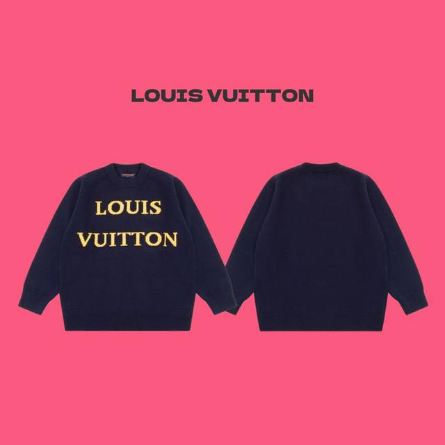 Louis Vuitton Lv 路易威登 24Ss 国内限定专柜款黄蓝撞色字母 Logo 提花情侣针织圆领毛衣-顶级原单版本 Color：藏青色 Size：S